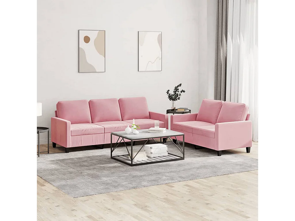 Ensemble de canapés 2 pcs avec coussins Rose Velours