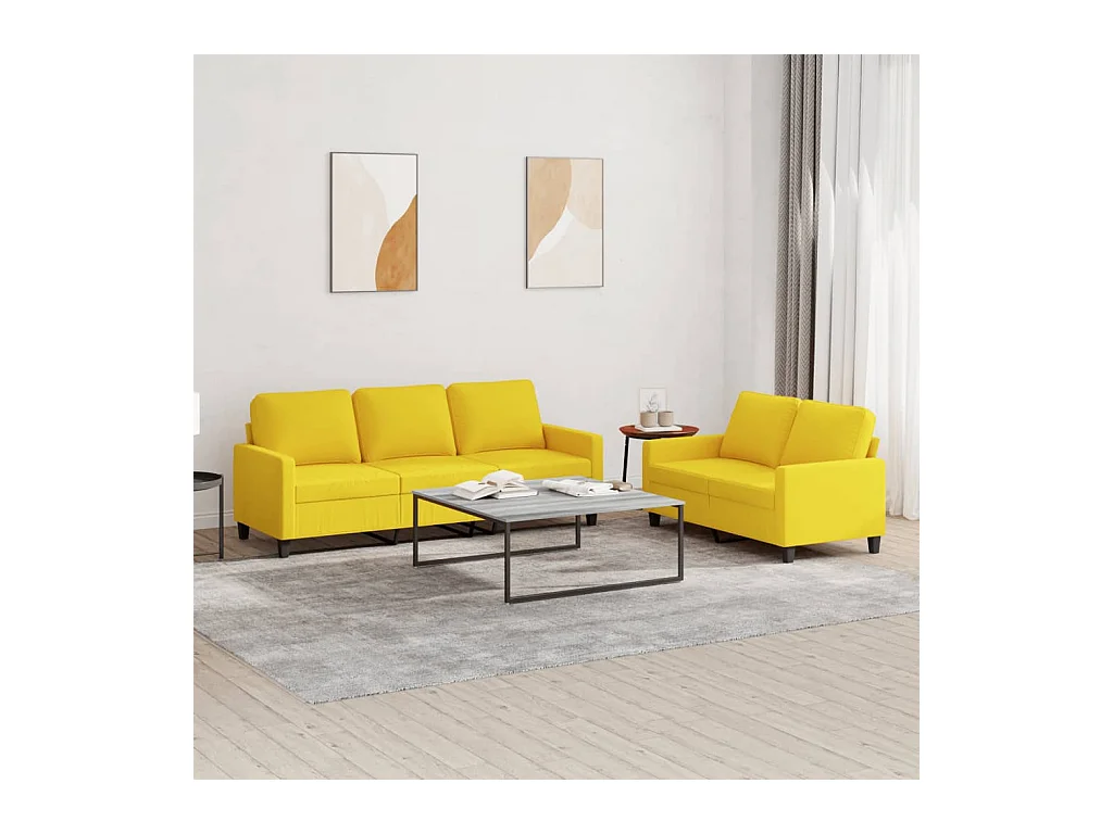 2-tlg. Sofagarnitur mit Kissen Hellgelb Stoff