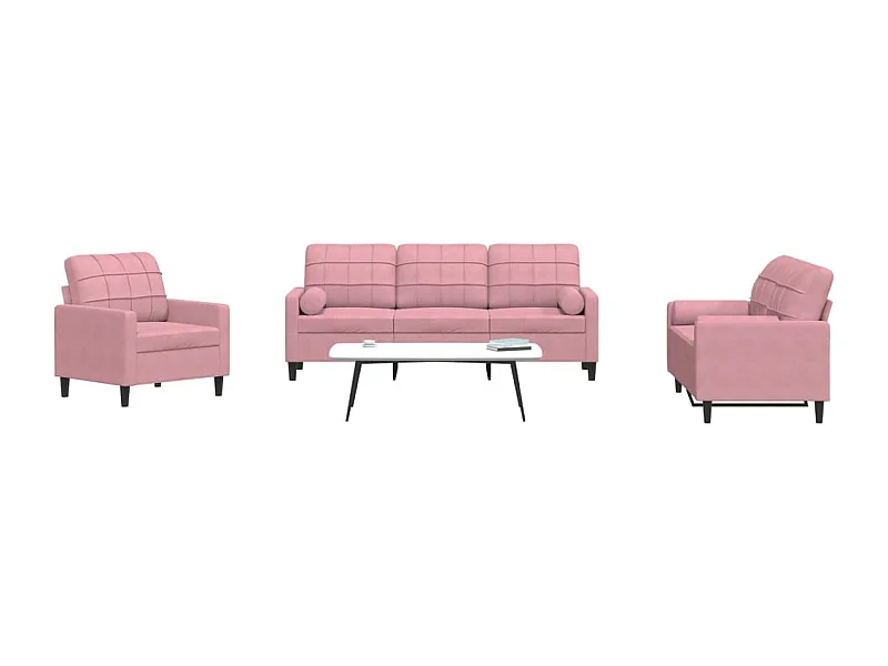 Ensemble de canapés 3pcs et coussins et traversins rose velours