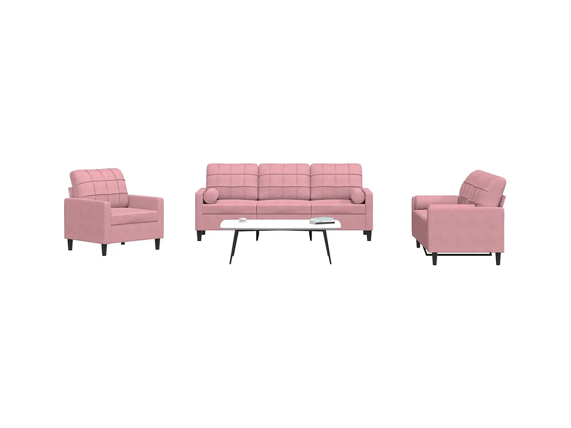 Set di Divani 3 pz con Cuscini e Rinforzi rosa in Velluto