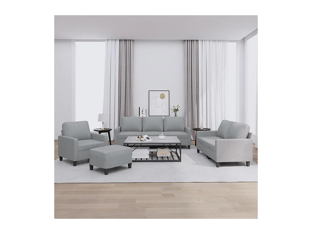 4-delige Loungeset met kussens stof lichtgrijs