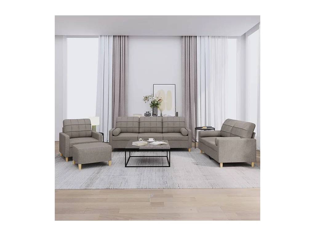 Set Divani 4 pz con Cuscini Tortora in Tessuto