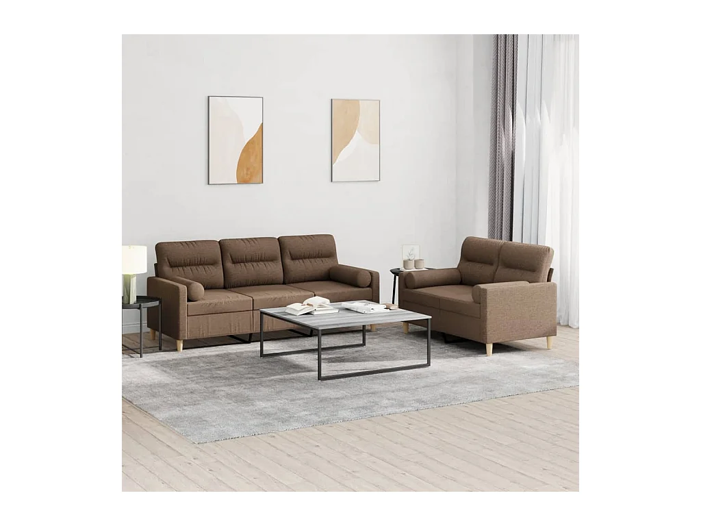 Ensemble de canapés 2 pcs avec coussins marron tissu