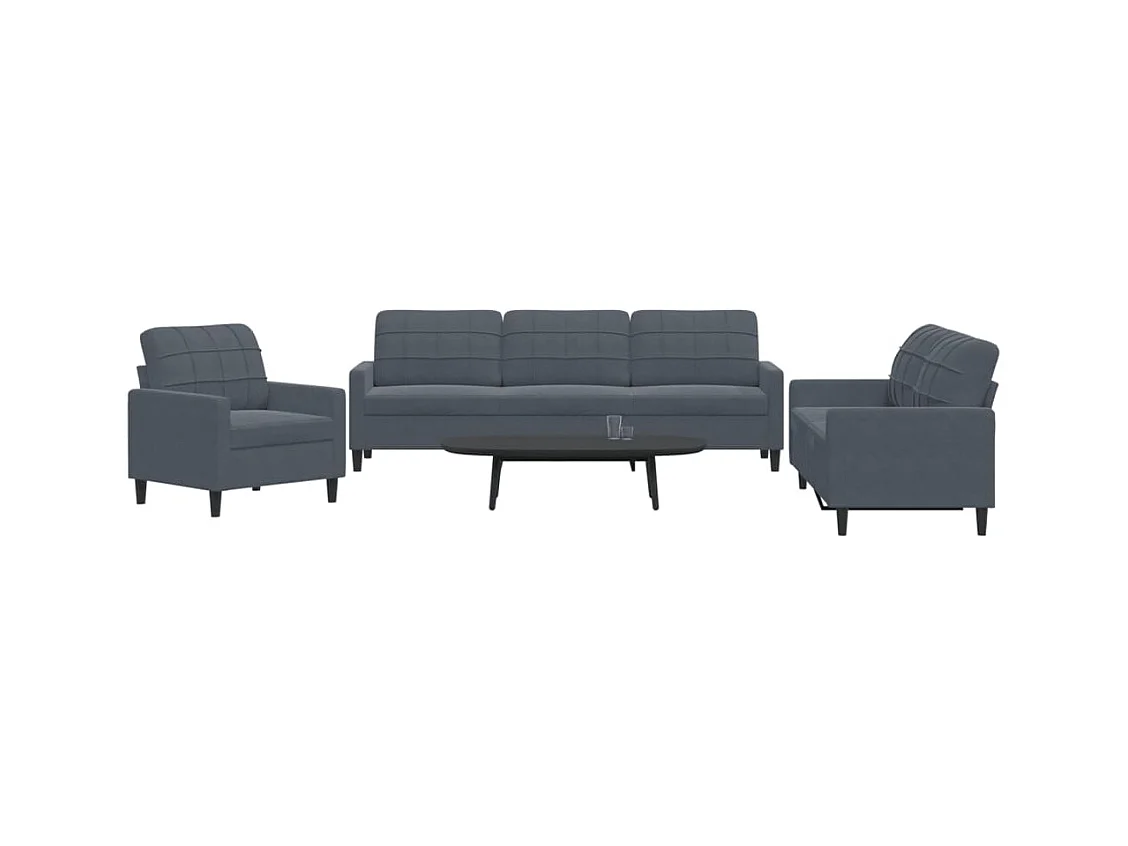 3-delige Loungeset met kussens fluweel donkergrijs