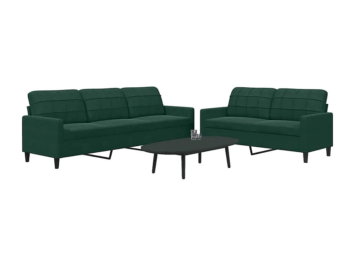 Set di Divani 2 pz con Cuscini Verde scuro in Velluto