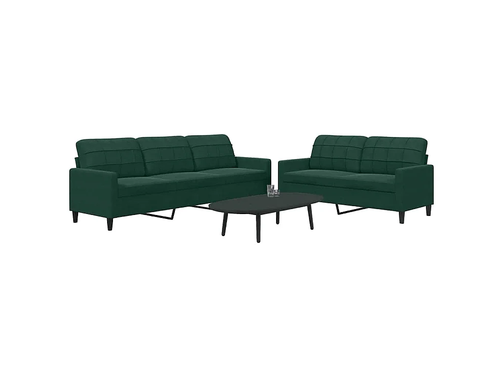 Set di Divani 2 pz con Cuscini Verde scuro in Velluto