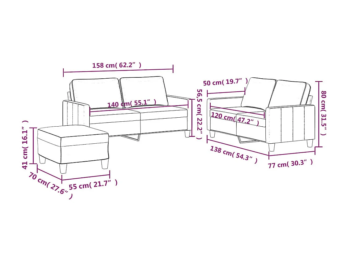3-delige Loungeset met kussens fluweel donkergroen