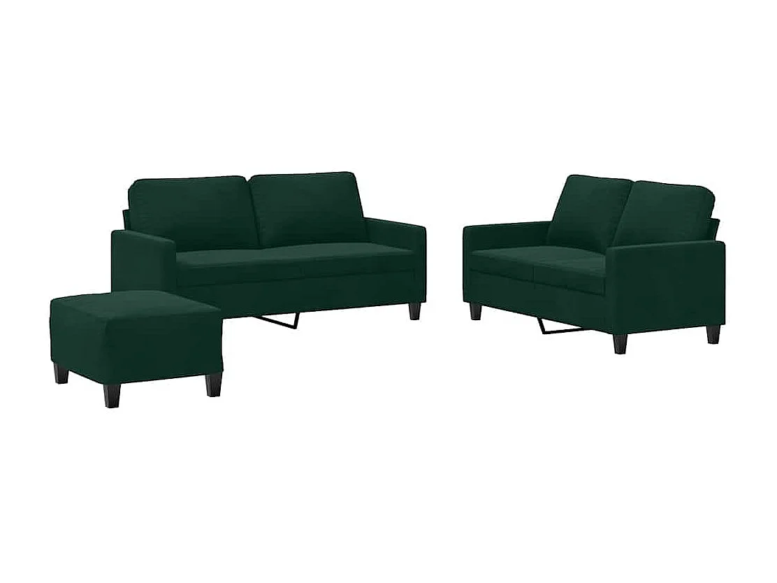 3-tlg. Sofagarnitur mit Kissen Dunkelgrün Samt