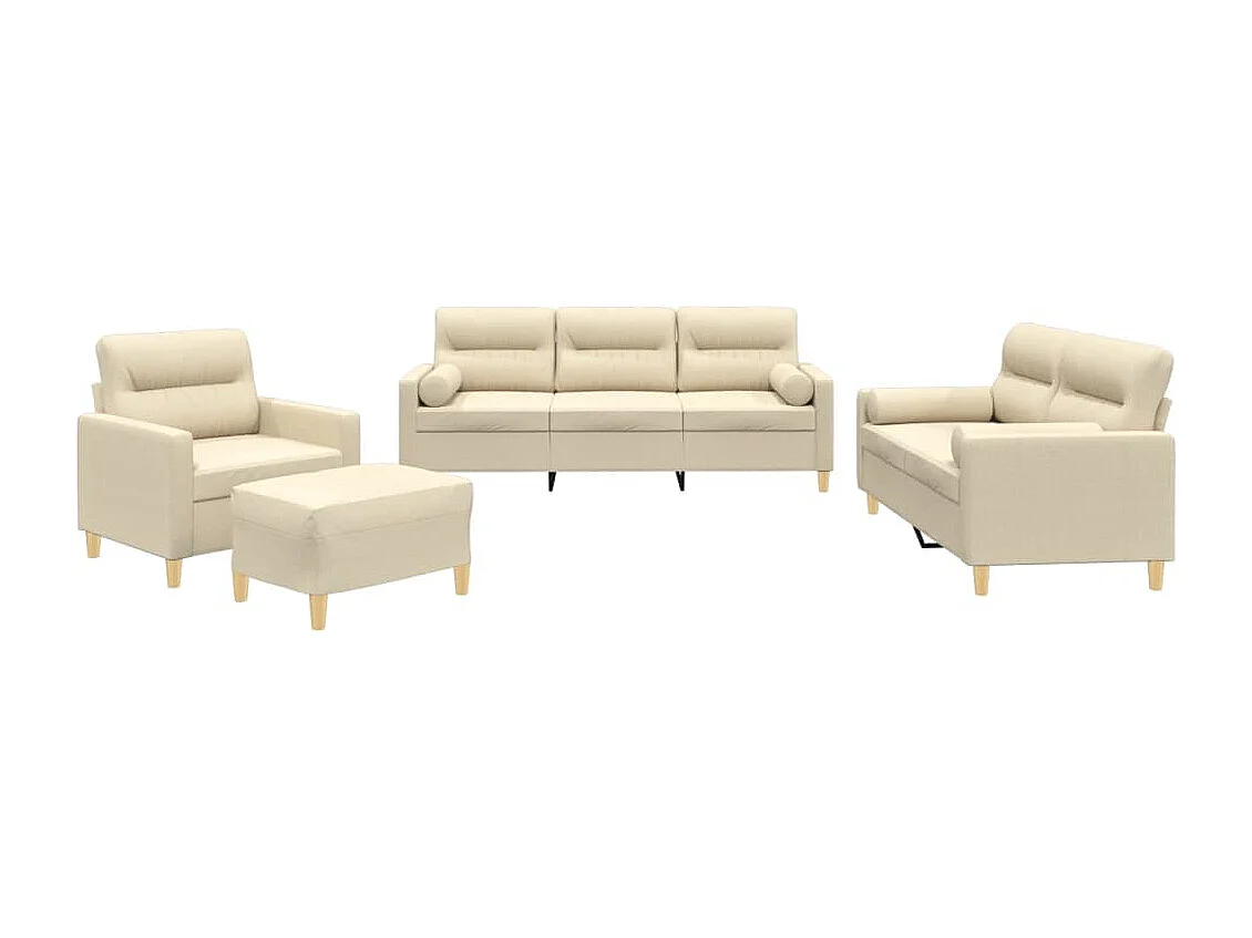 4-delige Loungeset met kussens stof crèmekleurig