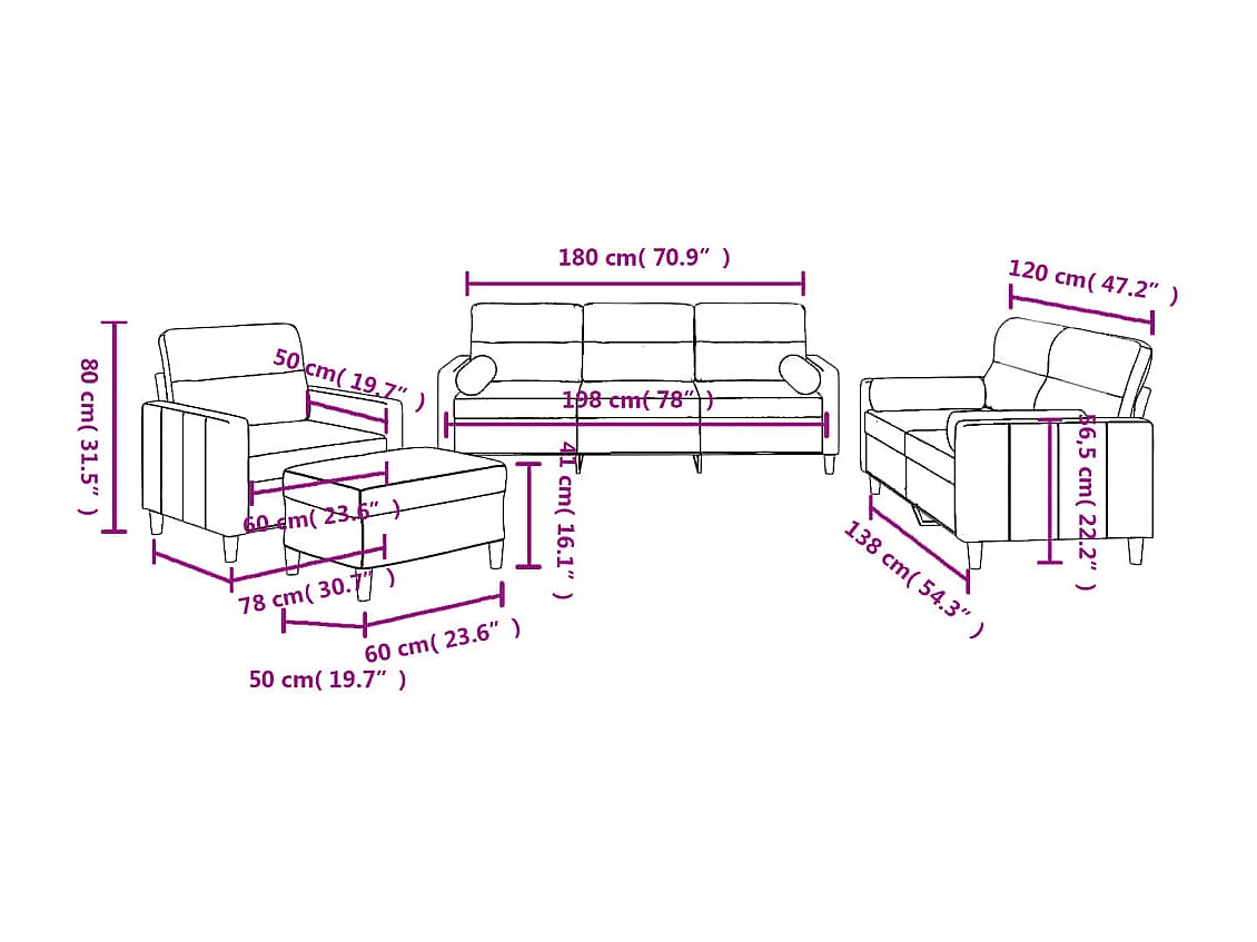 4-delige Loungeset met kussens stof crèmekleurig