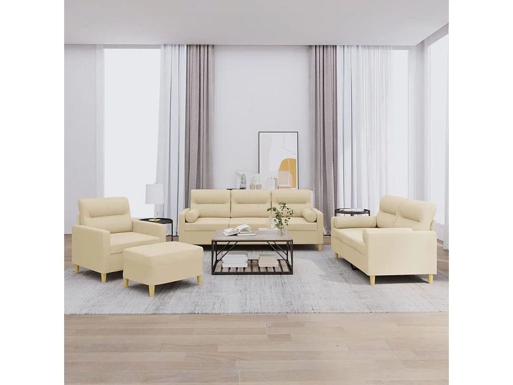 Ensemble de canapés 4 pcs avec coussins crème tissu