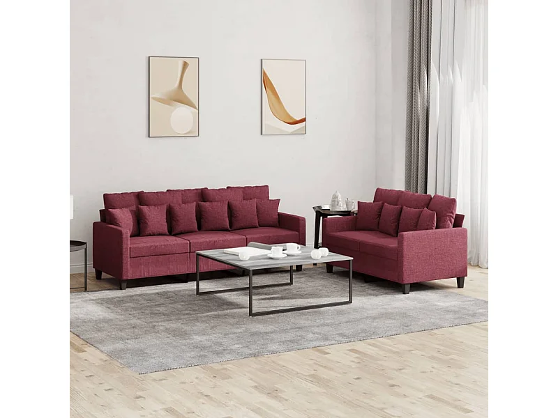 Ensemble de canapés 2 pcs avec coussins Rouge bordeaux Tissu