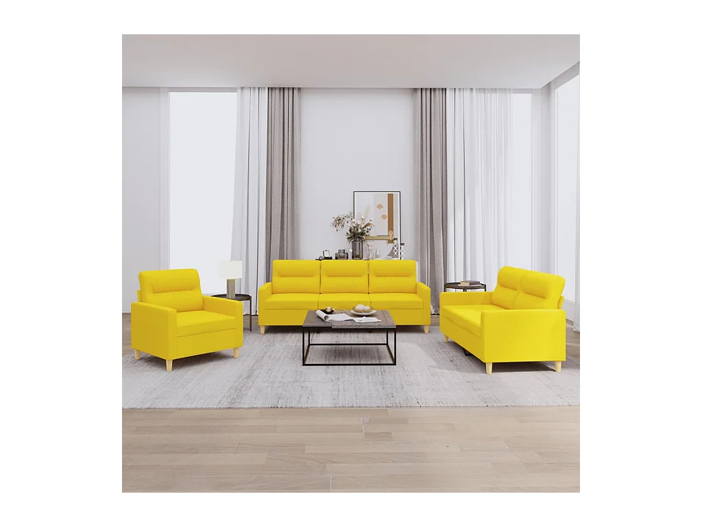 Ensemble de canapés 3 pcs avec coussins Jaune clair Tissu