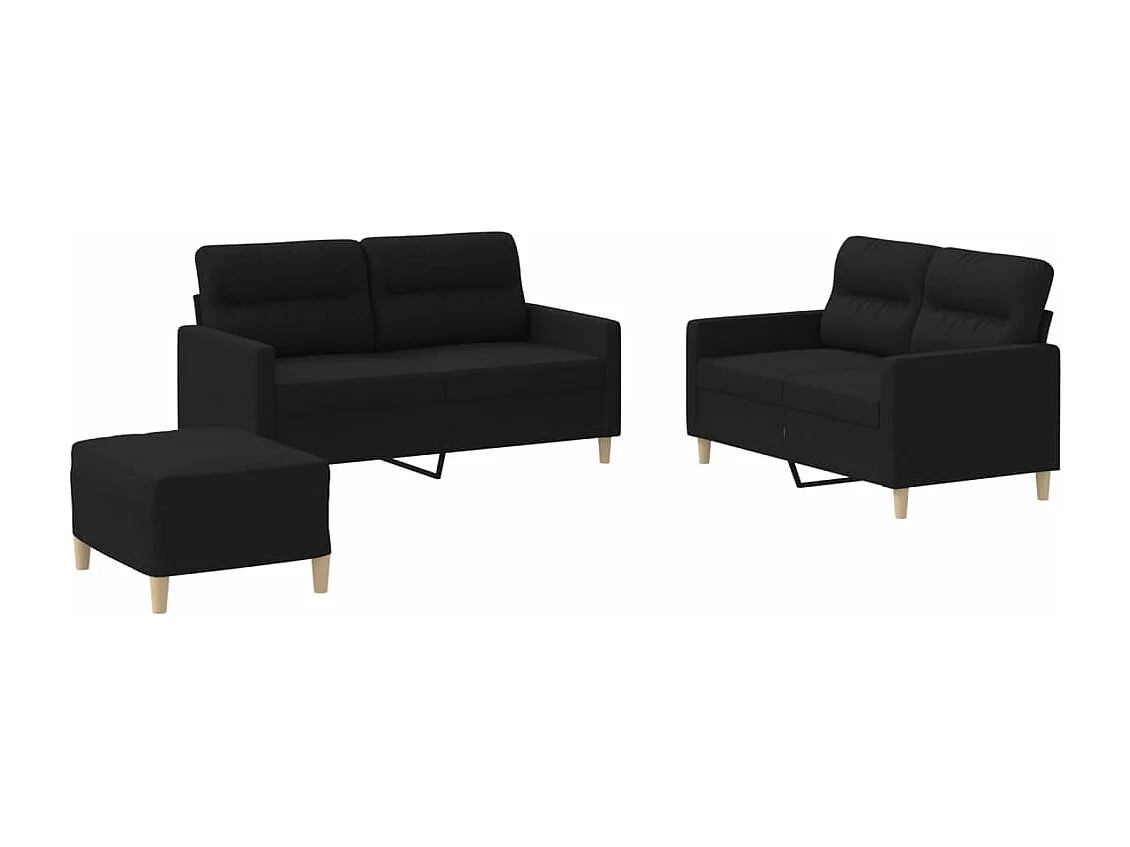 3-delige loungeset met kussens stof zwart