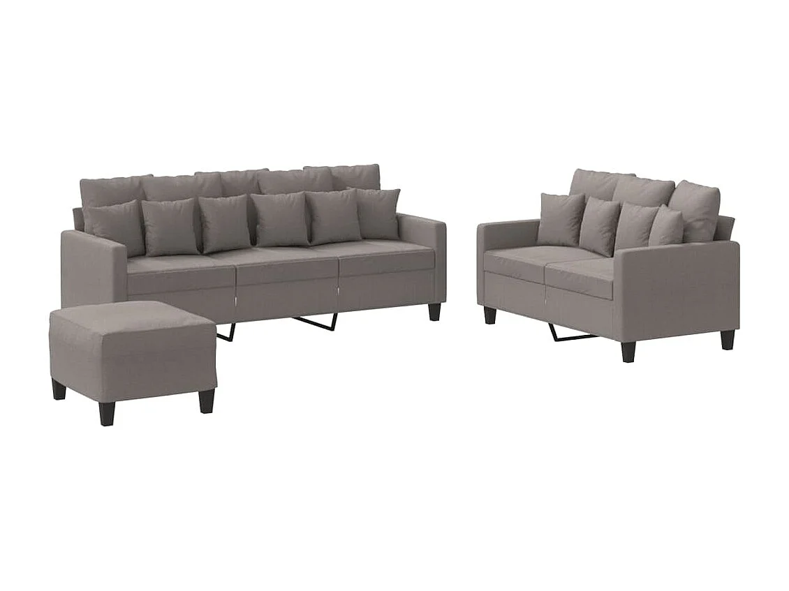 3-tlg. Sofagarnitur mit Kissen Taupe Stoff