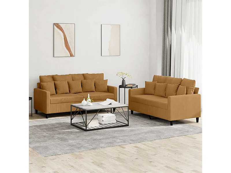 Ensemble de canapés 2 pcs avec coussins Marron Velours