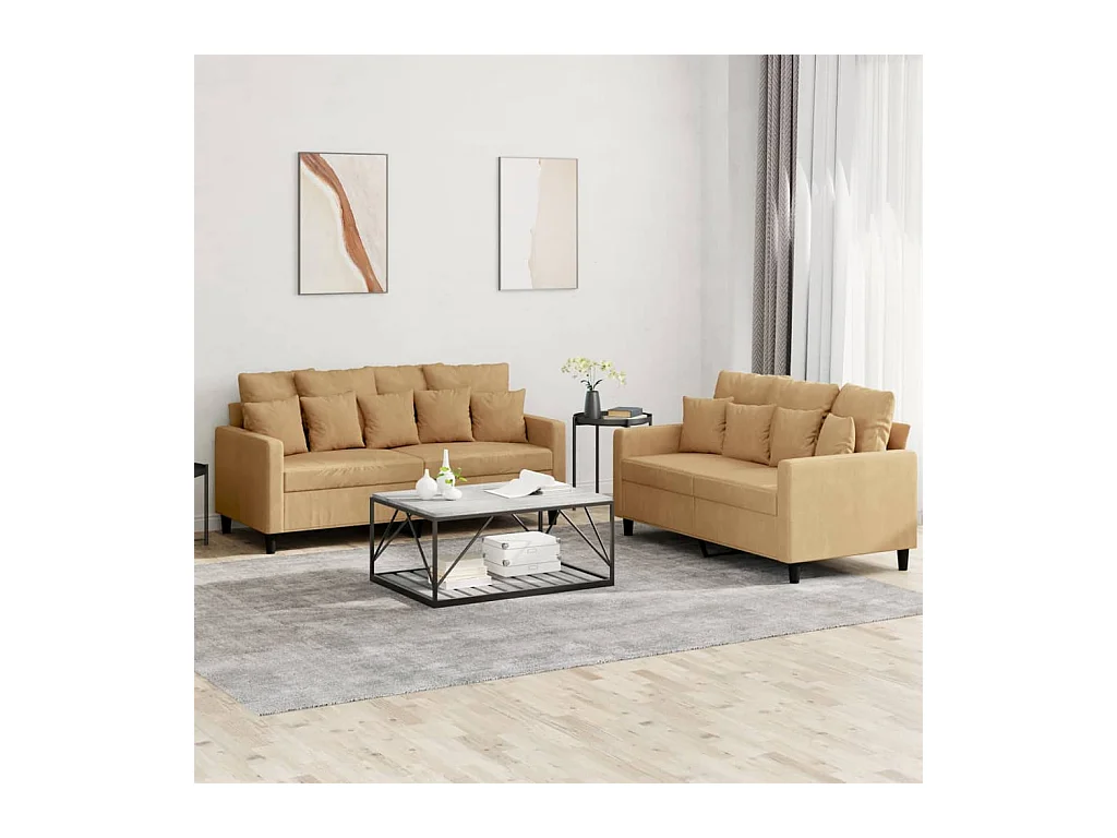 Set di Divani 2 pz con Cuscini Marrone in Velluto