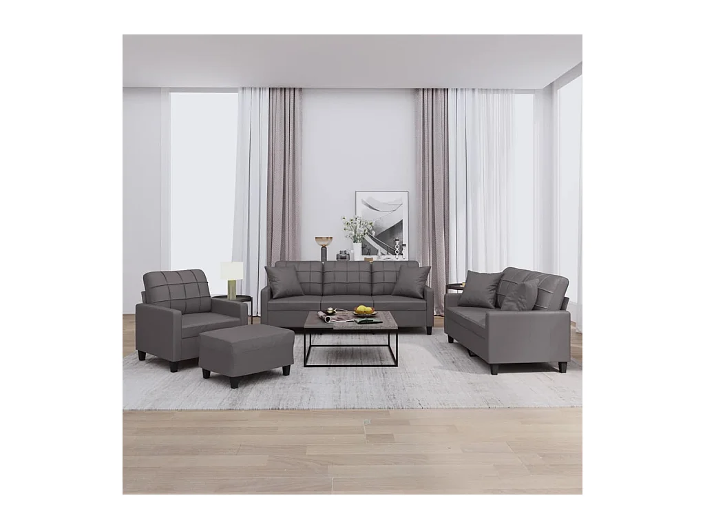 Ensemble de canapés 4 pcs avec coussins gris similicuir