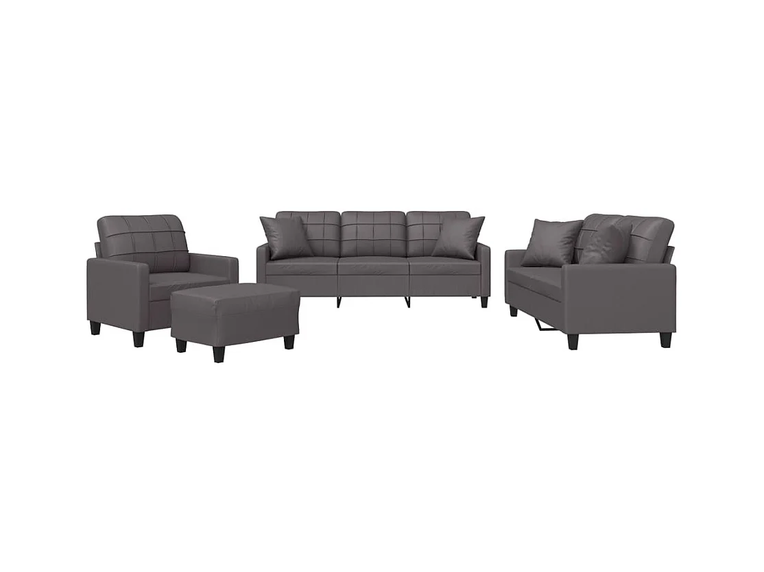 Ensemble de canapés 4 pcs avec coussins gris similicuir