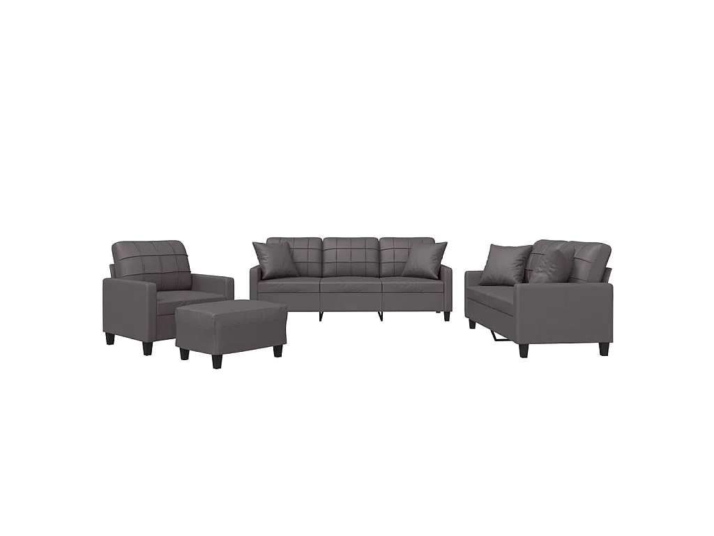 4 pcs conjunto de sofás com almofadas couro artificial cinzento