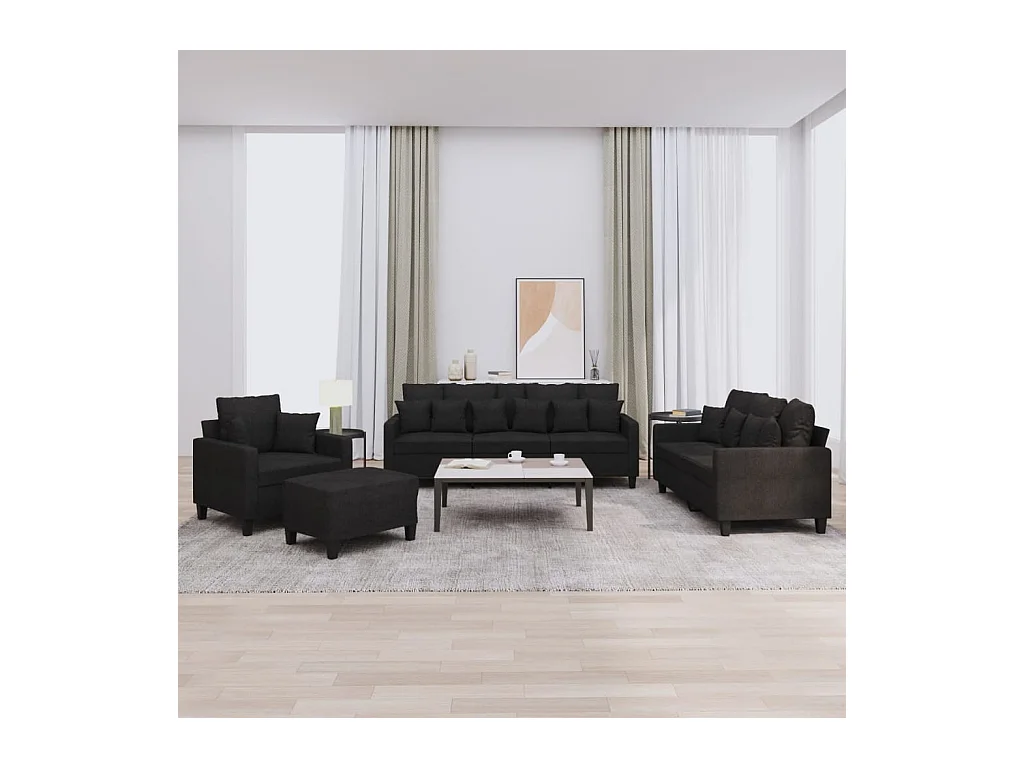 Ensemble de canapés 4 pcs avec coussins noir tissu