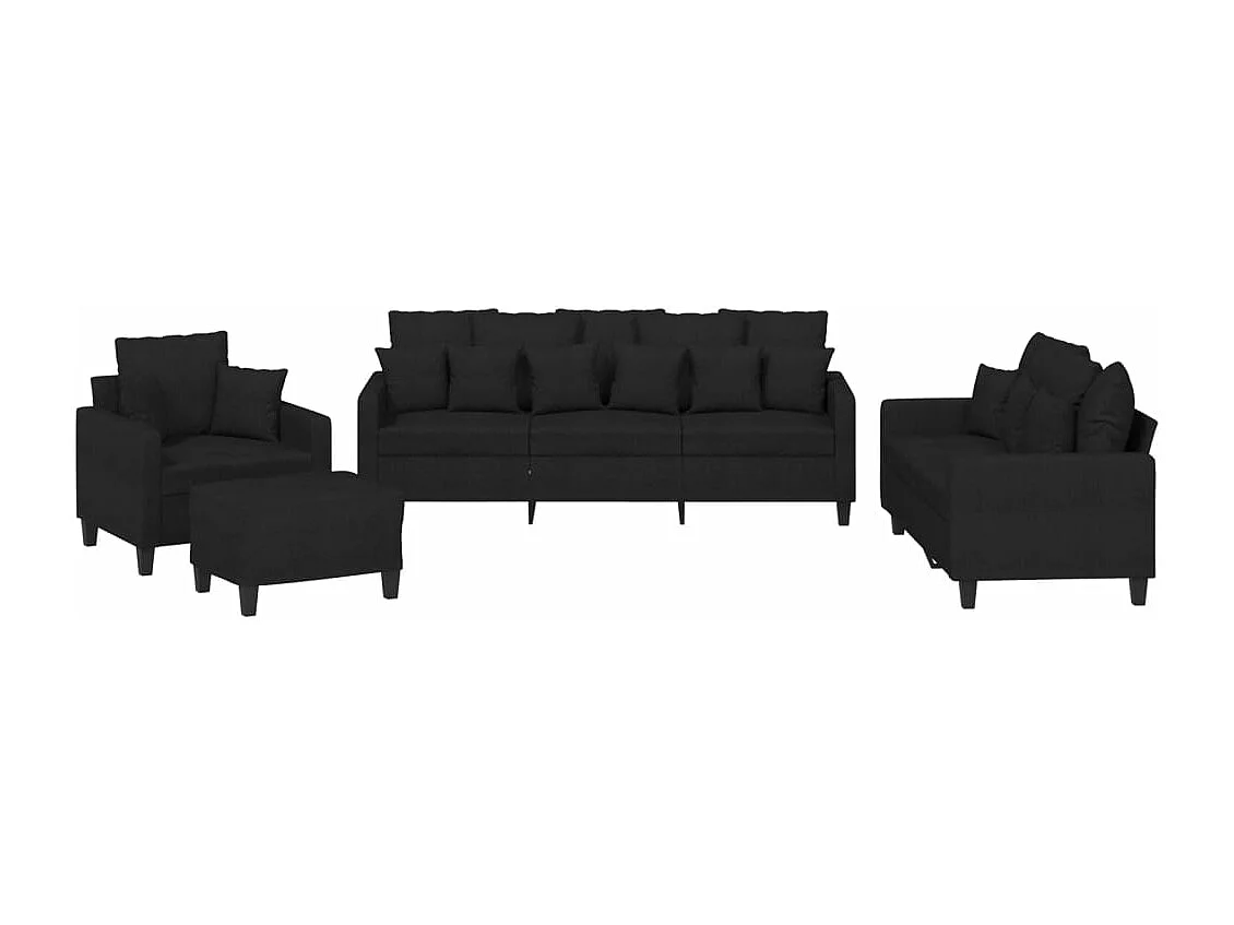 Ensemble de canapés 4 pcs avec coussins noir tissu