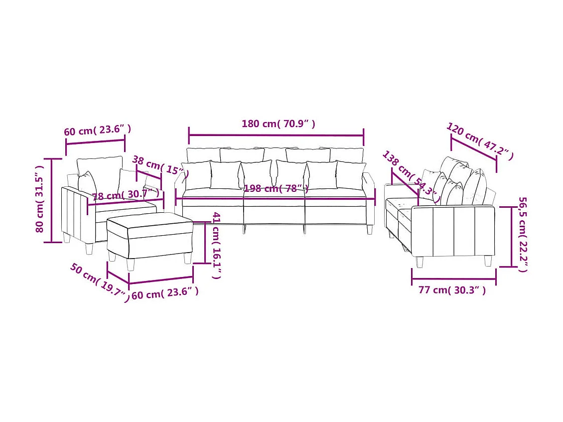 Ensemble de canapés 4 pcs avec coussins noir tissu