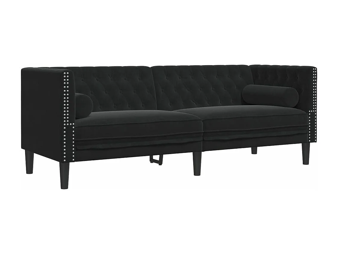 3-delige Loungeset Chesterfield met bolsters fluweel zwart
