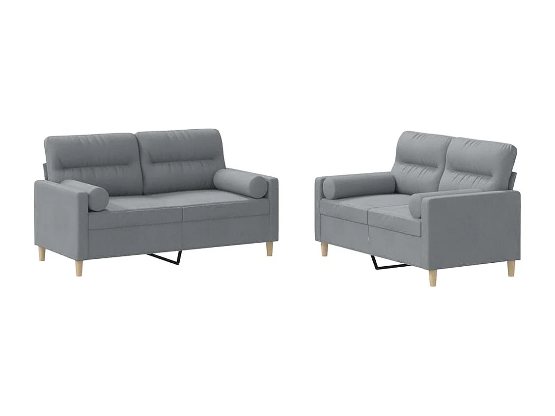 2 pcs conjunto de sofás com almofadas tecido cinzento-claro