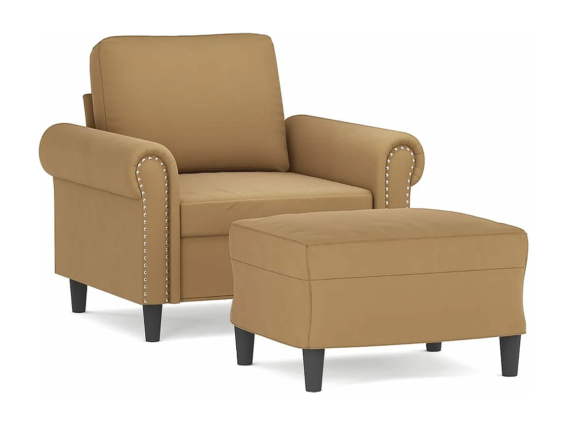 Fauteuil met voetenbank 60 cm fluweel bruin
