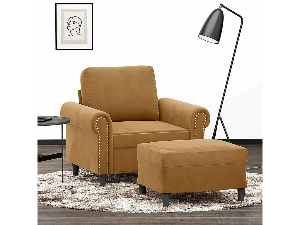Fauteuil avec repose-pied Marron 60 cm Velours