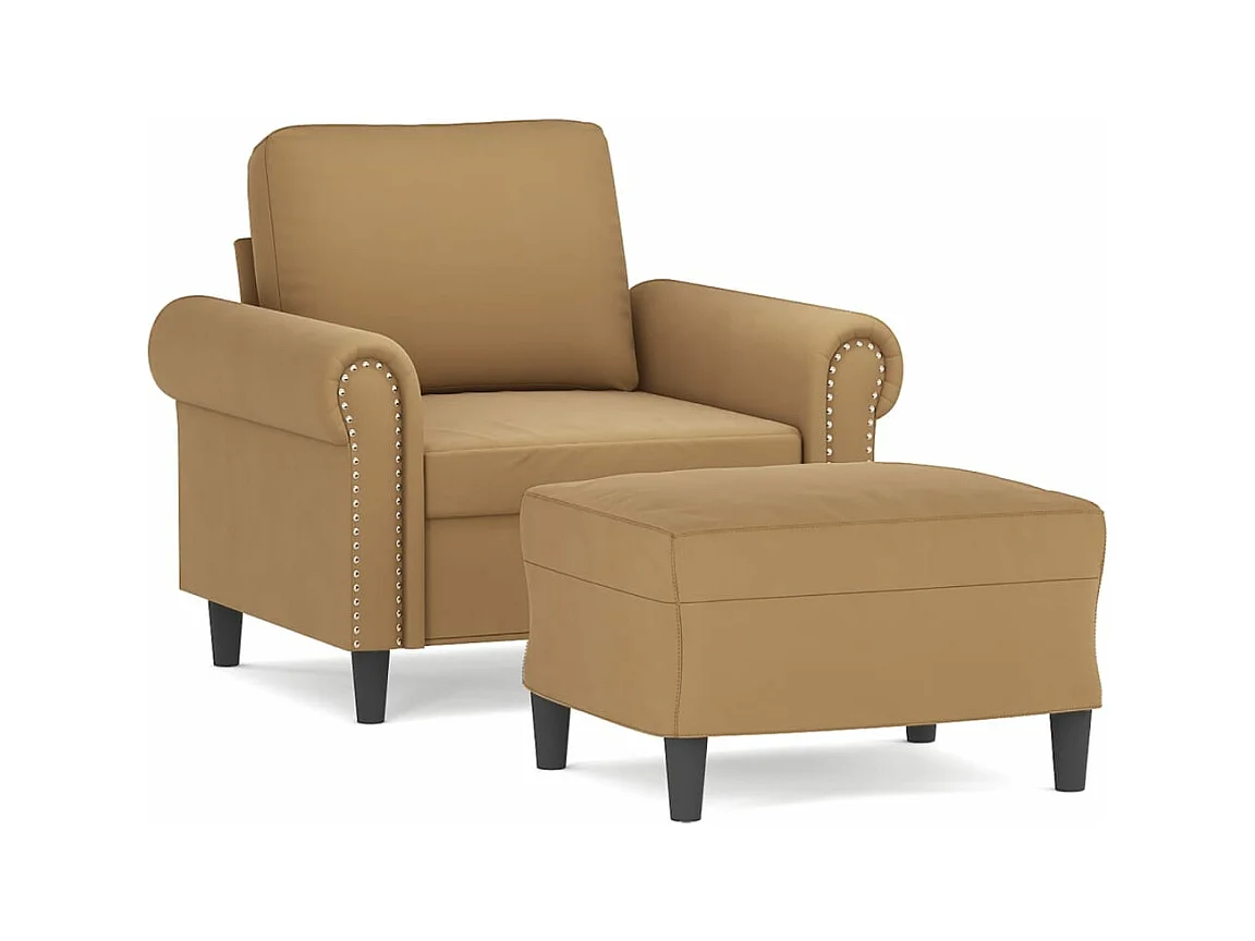 Fauteuil met voetenbank 60 cm fluweel bruin