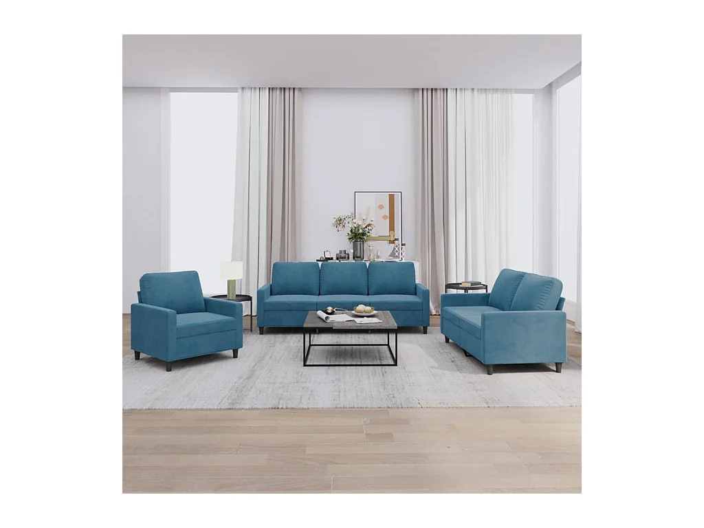 Ensemble de canapés 3 pcs avec coussins Bleu Velours