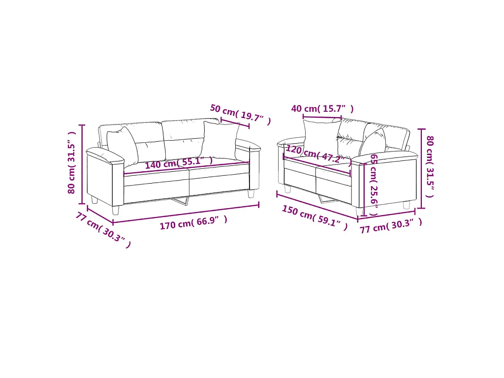 2 pcs conjunto de sofás com almofadas couro artificial cinzento