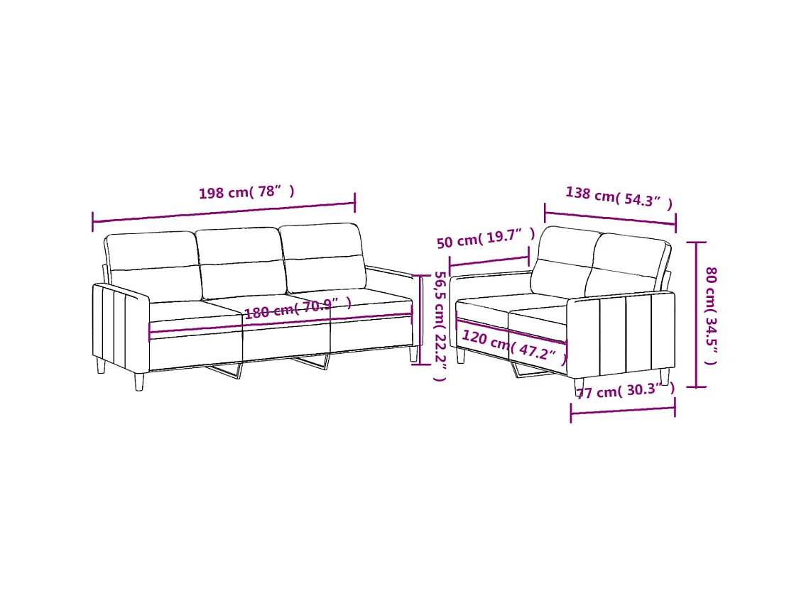 Ensemble de canapés 2 pcs avec coussins Crème Tissu
