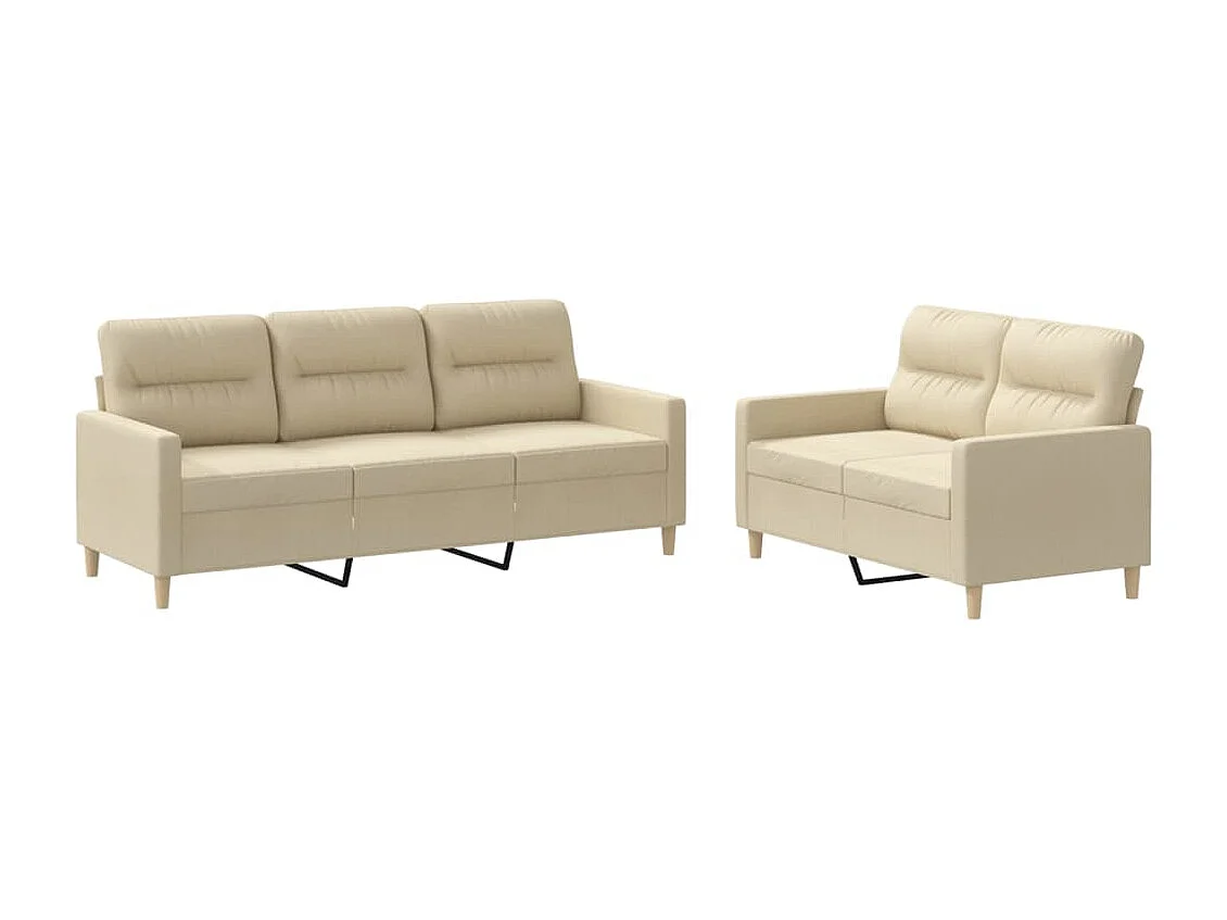 Set di Divani 2 pz con Cuscini Crema in Tessuto