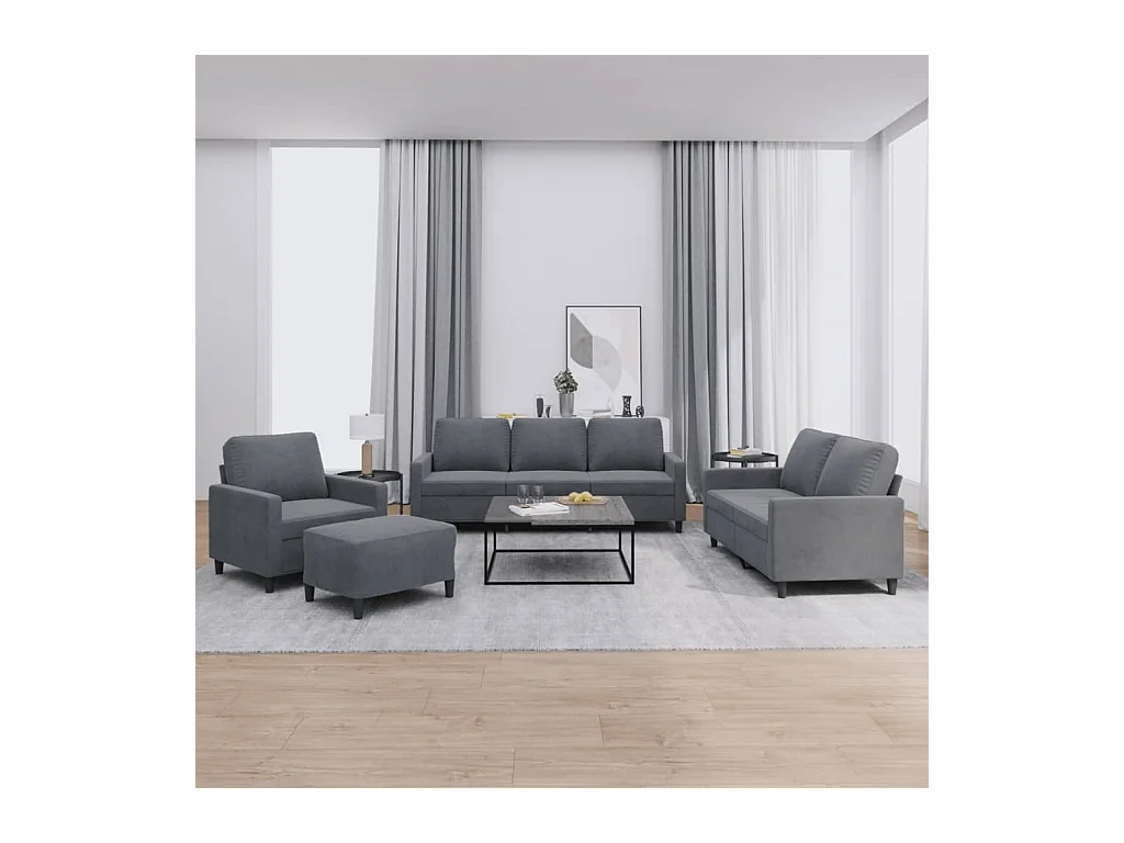 Ensemble de canapés 4 pcs avec coussins Gris foncé Velours