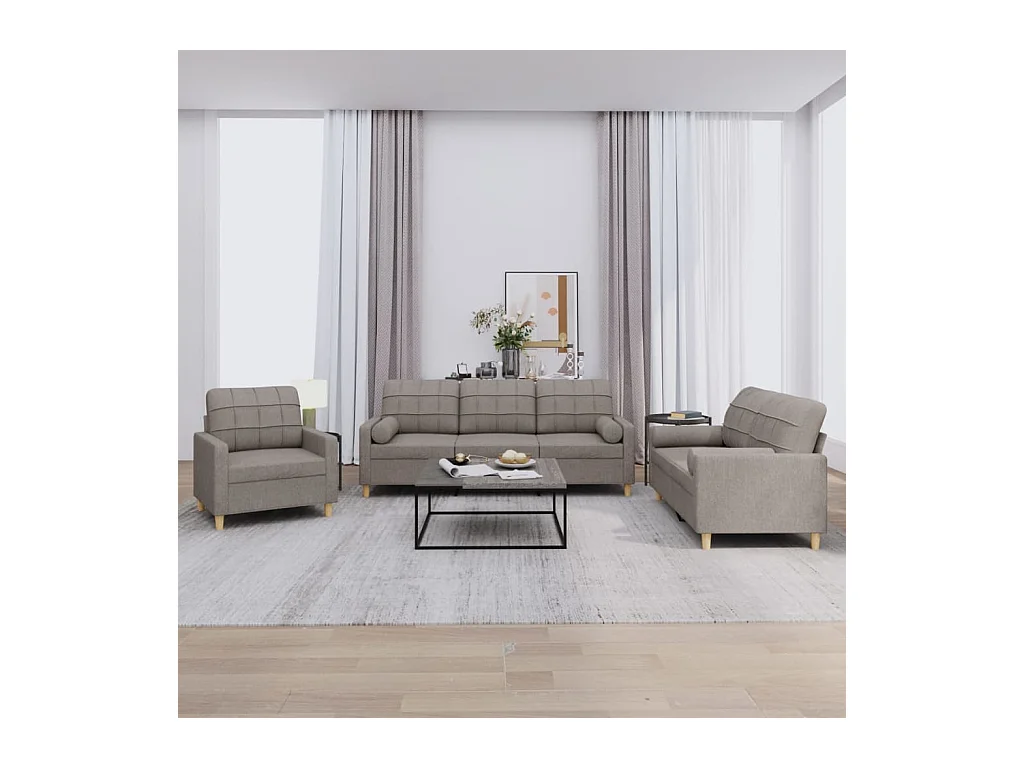 Set Divani 3 pz con Cuscini Tortora in Tessuto