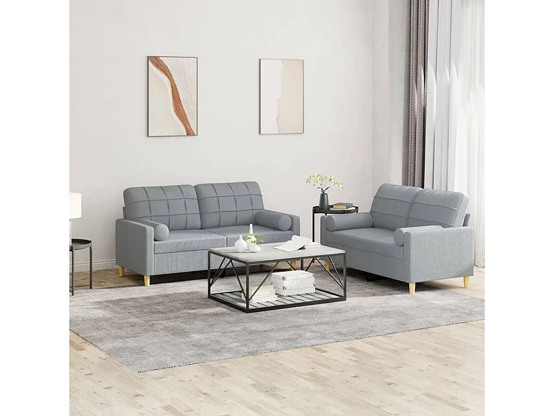 2-delige Loungeset met kussens stof lichtgrijs