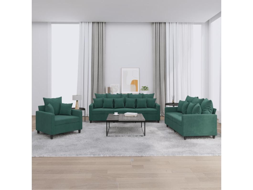 Juego de sofás con cojines 3 piezas terciopelo verde oscuro