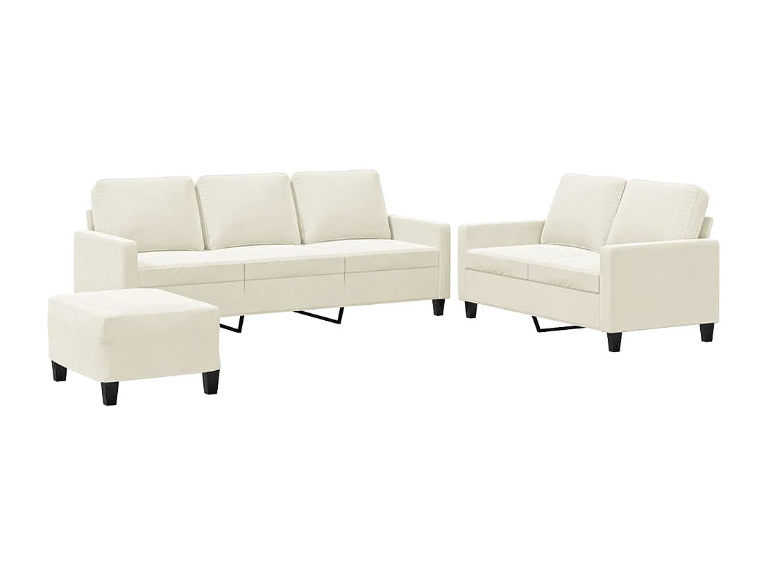 3 pcs conjunto de sofás com almofadões veludo cor creme