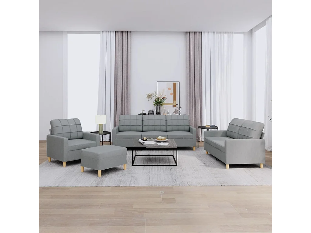 Ensemble de canapés 4 pcs avec coussins Gris clair Tissu