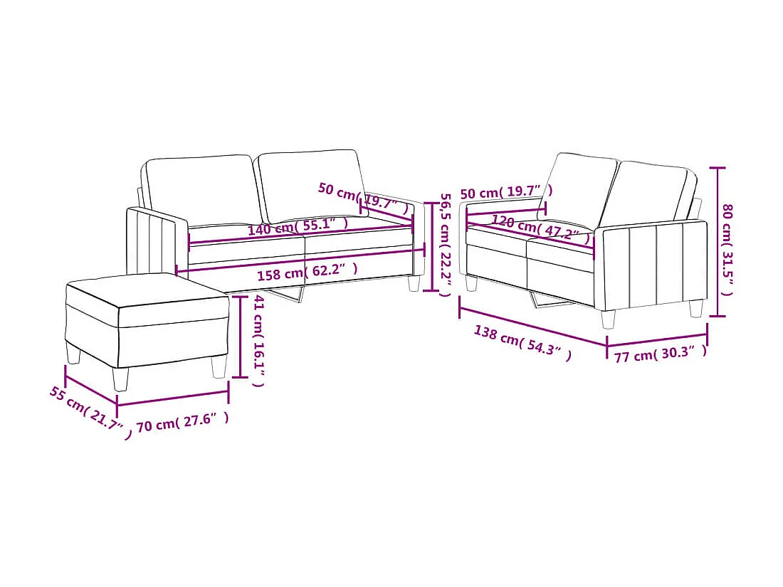 Ensemble de canapés 3 pcs avec coussins Cappuccino Similicuir