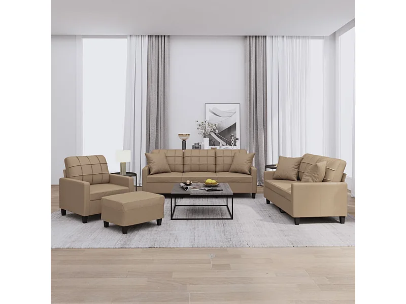 Set di Divani 4 pz con Cuscini Cappuccino in Similpelle