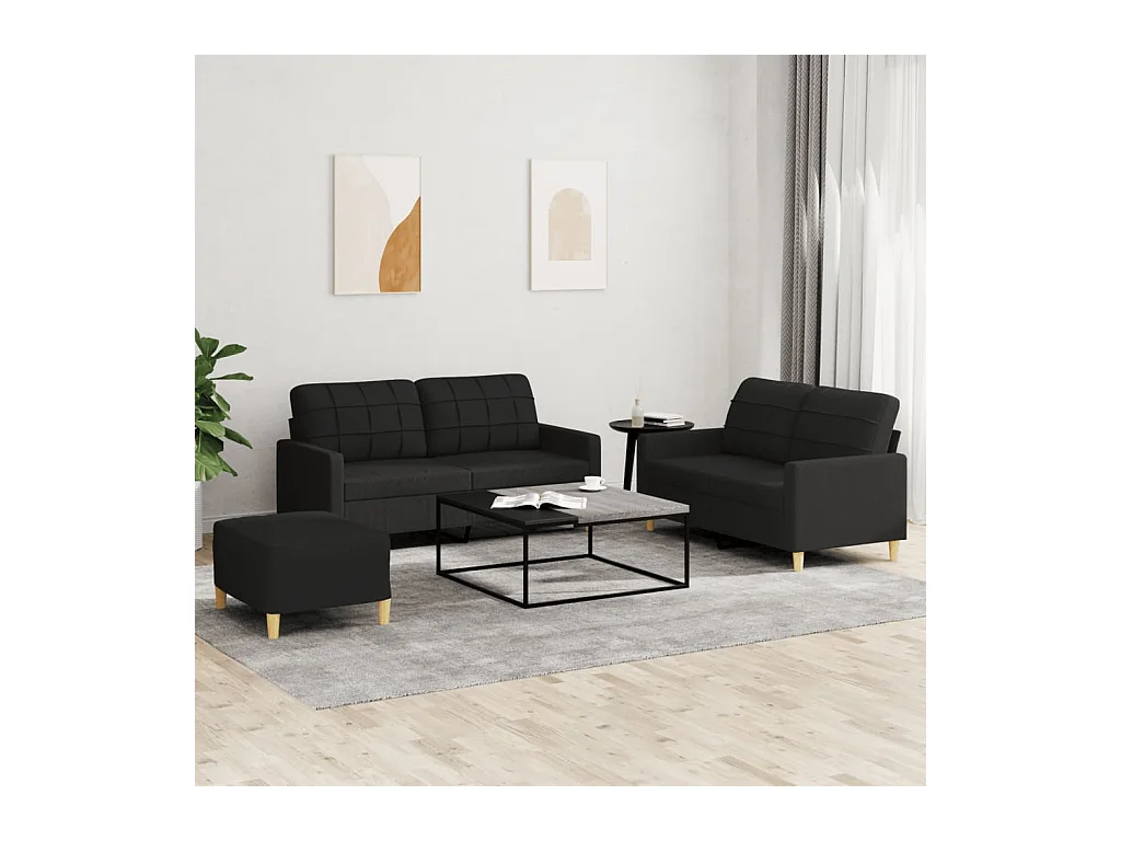 3-delige loungeset met kussens stof zwart