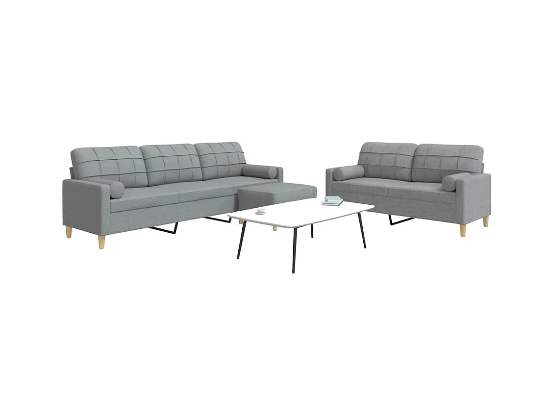 3-delige Loungeset met voetenbank en kussens stof lichtgrijs
