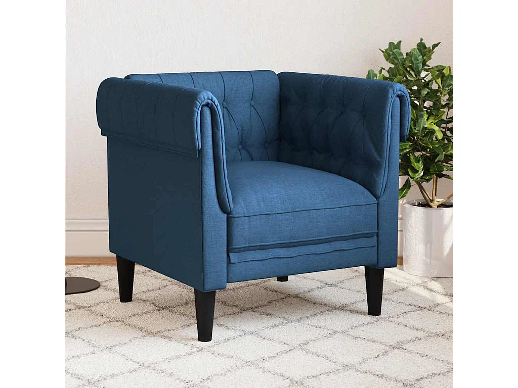 Fauteuil Chesterfield bleu tissu