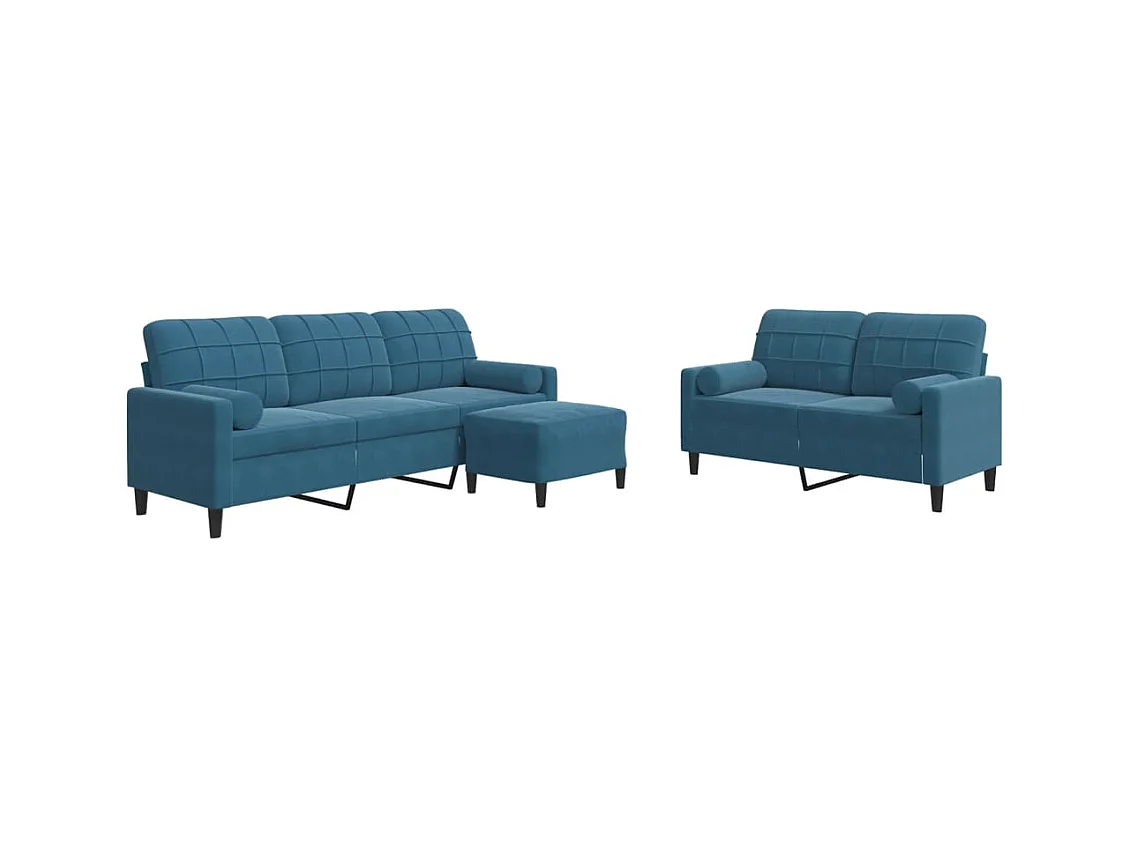 Ensemble de canapés 3pcs et coussins et traversins bleu velours