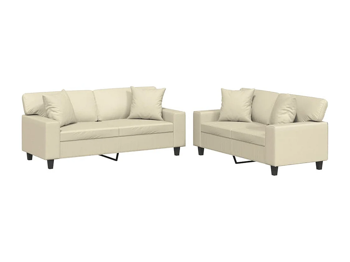 Set di Divani 2 pz con Cuscini Crema in Similpelle