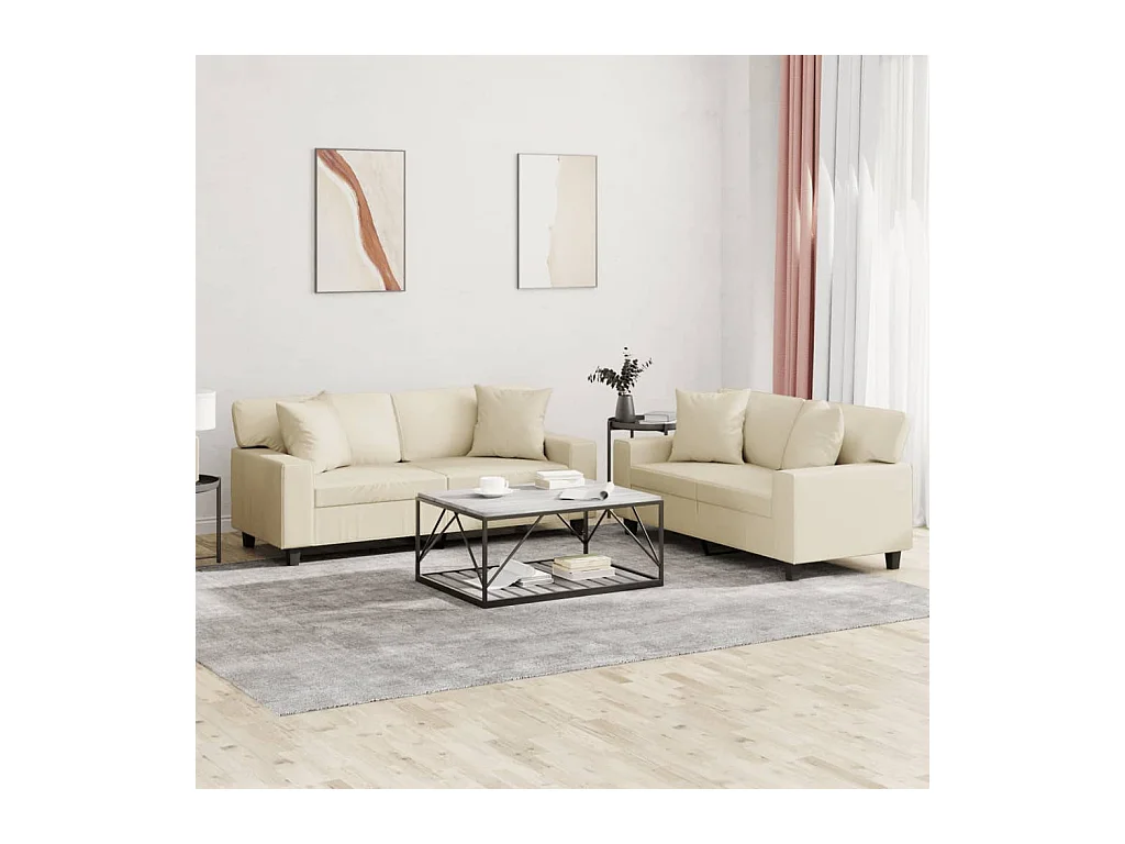 2-delige Loungeset met kussens kunstleer crèmekleurig